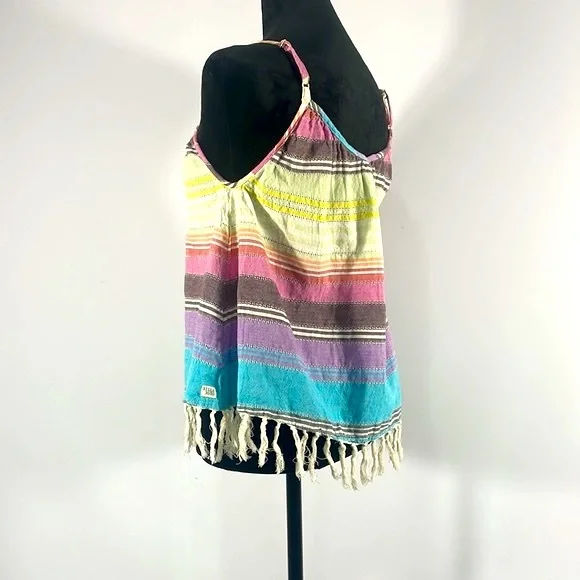 Billabong Multi colored stripped cotton fringe tank top,XS - Picture 2 of 9